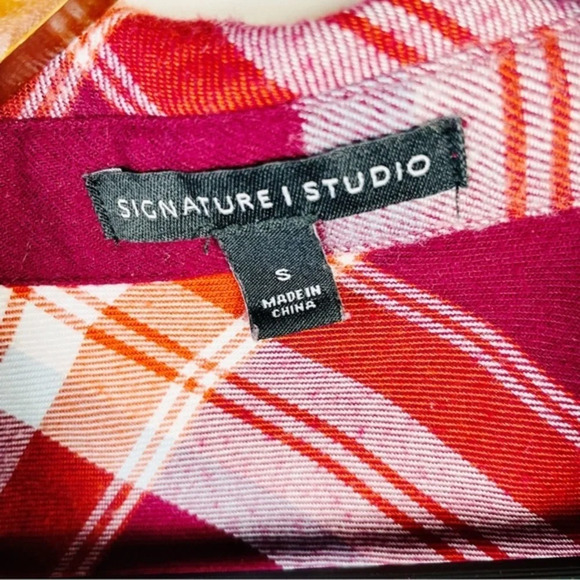 Signature Studio Red|Orange Plaid Flannel Shirt SIze Small - Picture 6 of 6